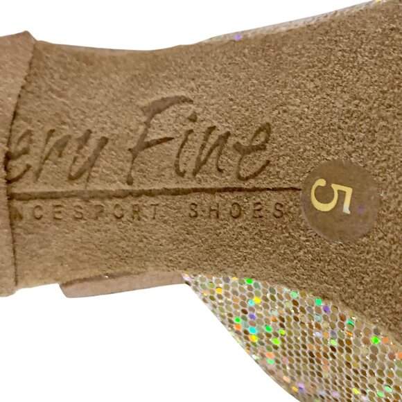 Very Fine Soft Gold Glitter Latin Dance Shoes Cuban Heel Open Toe Size 5 Leather - Picture 8 of 8